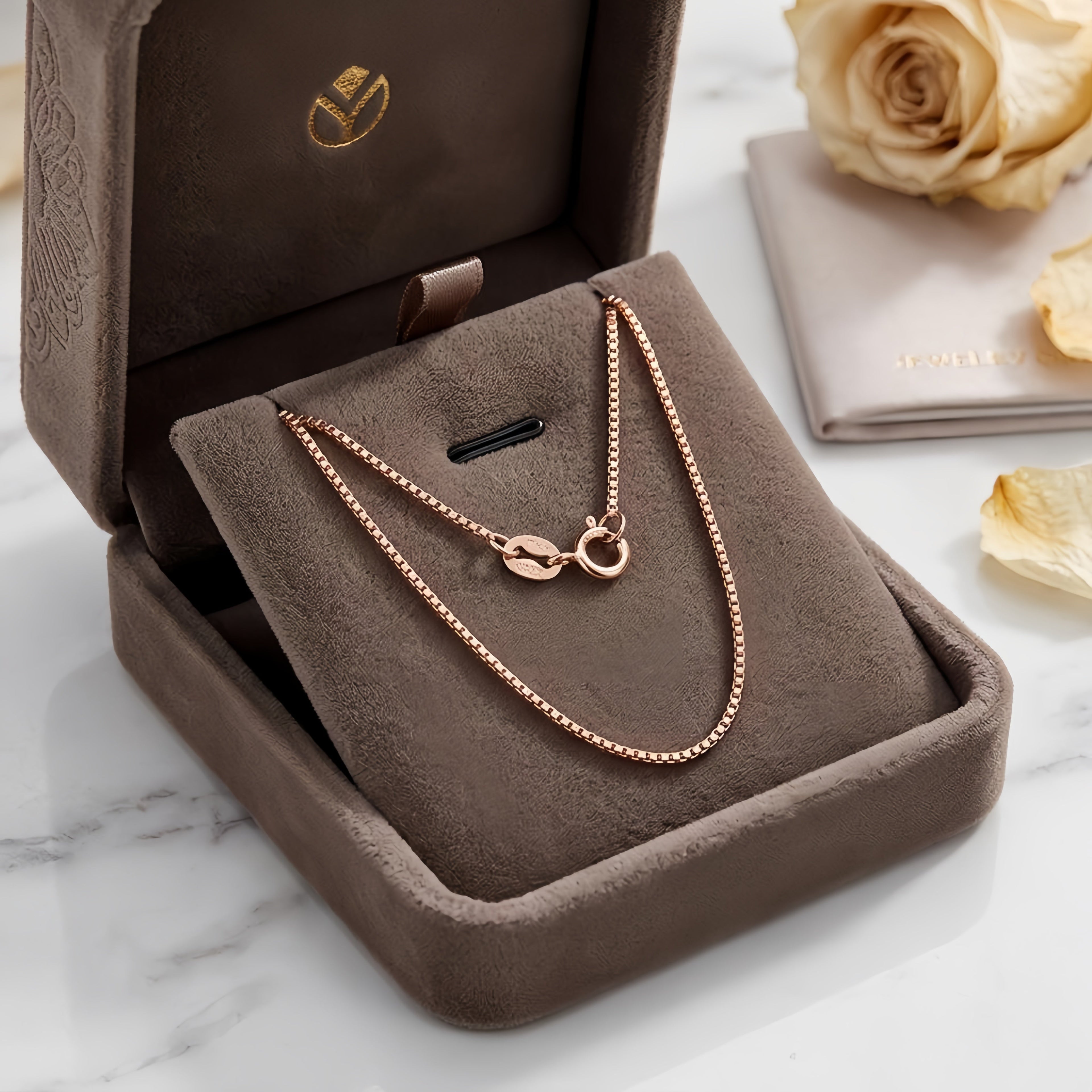 925 Sterling Silver Elegant Rose Gold Box Chain Necklace - Italian Craftsmanship Sterling  S Vera Lux