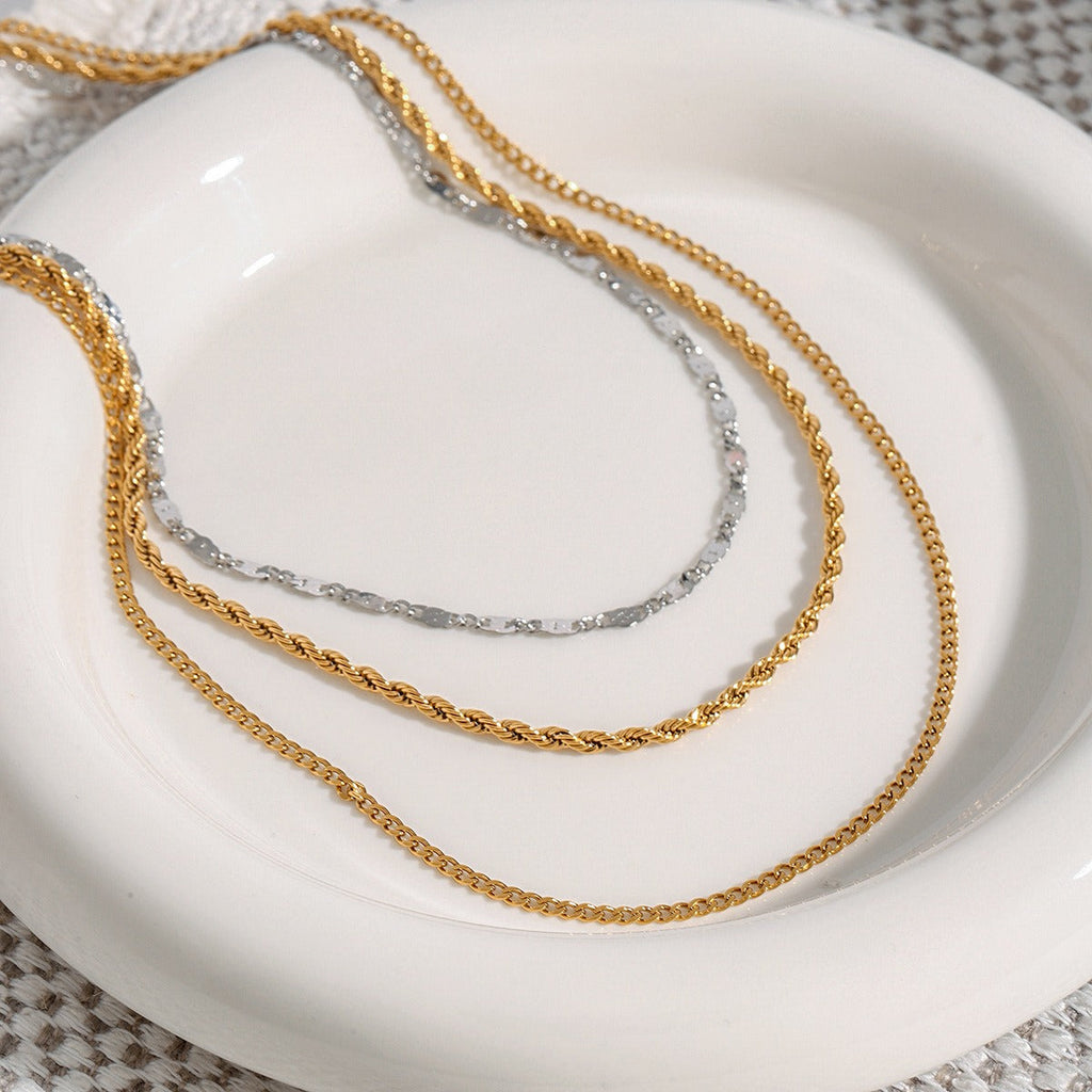 18K gold three-layer chain with gold and silver color matching design, noble and elegant necklace Vera Lux