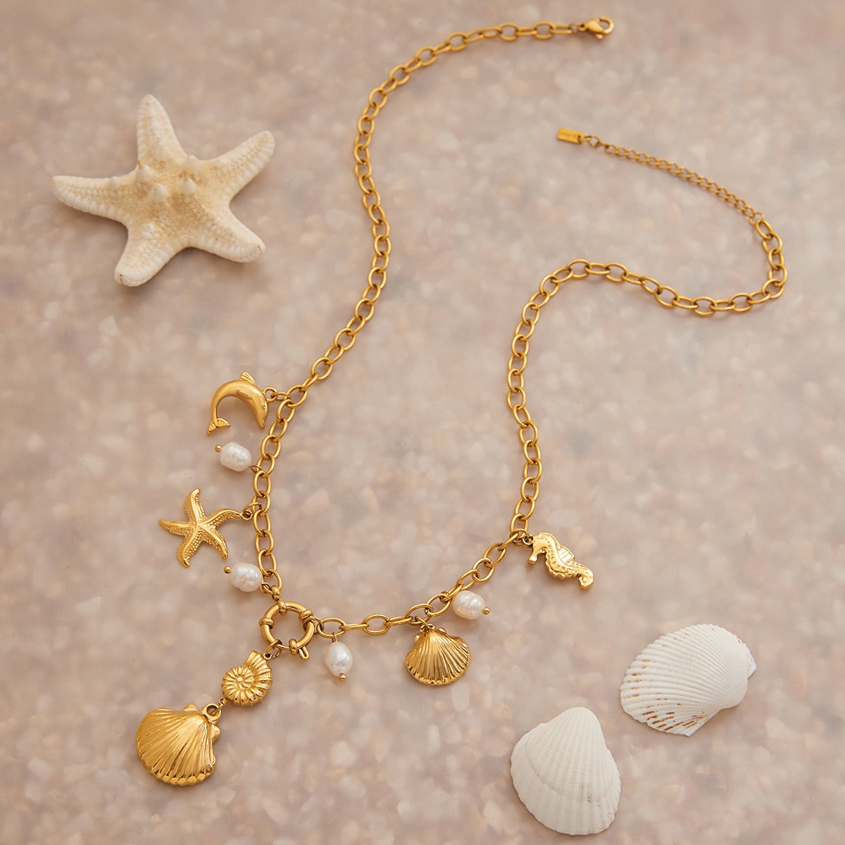 18K gold ocean element with texture design exquisite fashion necklace Vera Lux