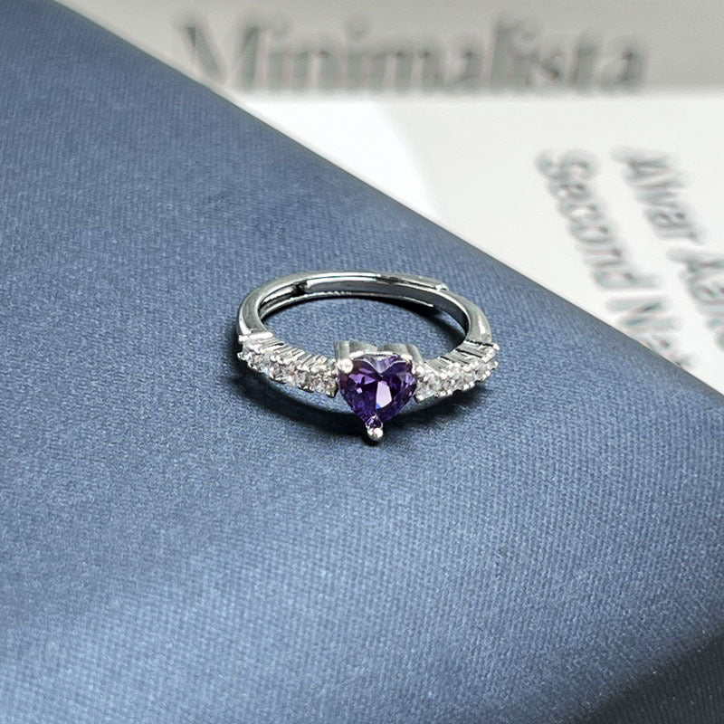 Trendy Niche Designed Purple Rhinestone Inlaid Open Ring For Ladies, Classic Nine Purple Fire Series Sweet Cool Light Luxury High-End Texture Finger Jewelry, Versatile Daily Matching Accessory Vera Lux