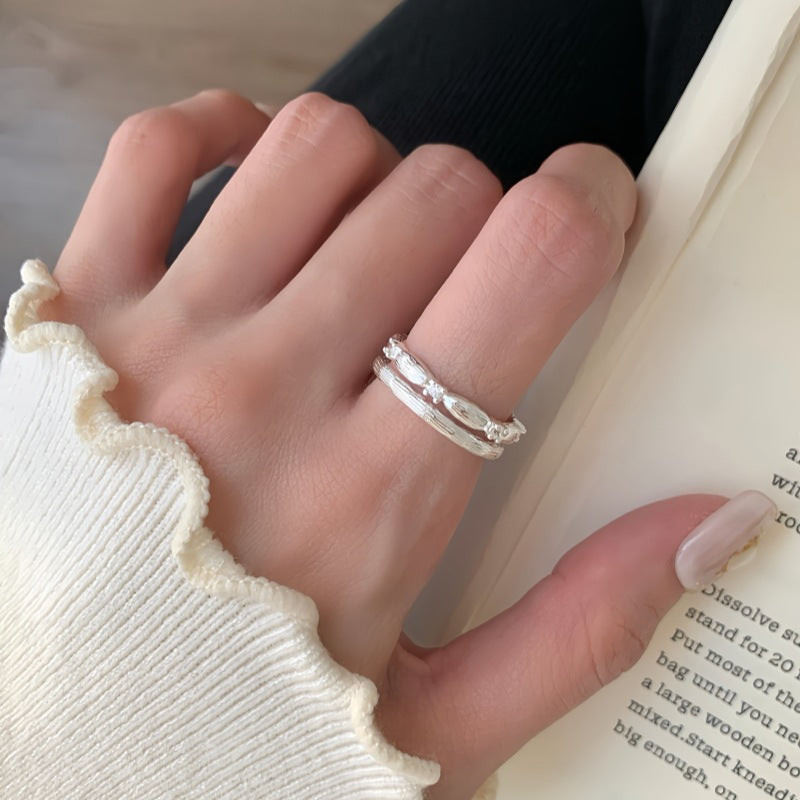 Double Layer Plain Band Ring For Women, Irregular Texture, Niche INS Style, Minimalist Versatile Finger Ring Vera Lux