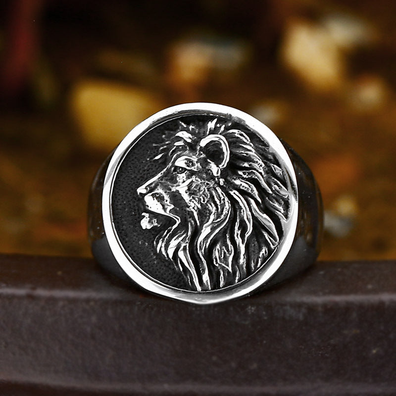 Stainless Steel Bold Retro Personalized Lion Head Titanium Steel Ring Vera Lux