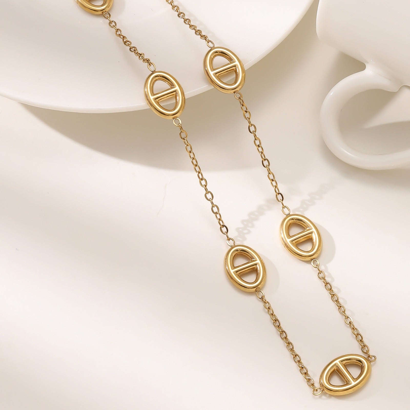 18K Gold Pig Nose Necklace and Bracelet Set Vera Lux