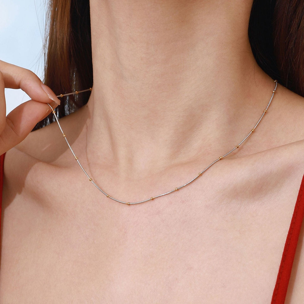 18K gold round beads with gold and silver color matching design personalized fashion necklace Vera Lux