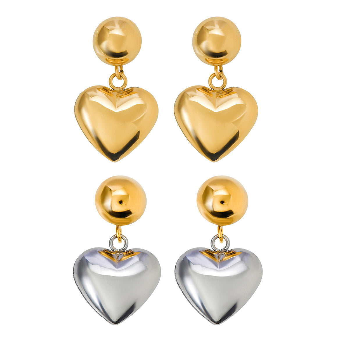 Stainless Steel Half-Hemisphere Heart Earrings For Women Vera Lux