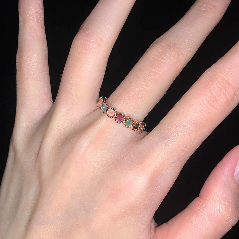 Rainbow Bead Ring For Women, Niche Design, Adjustable Opening Sweet  Cool Gentle Style Jewelry, High-End Finger Ring Vera Lux