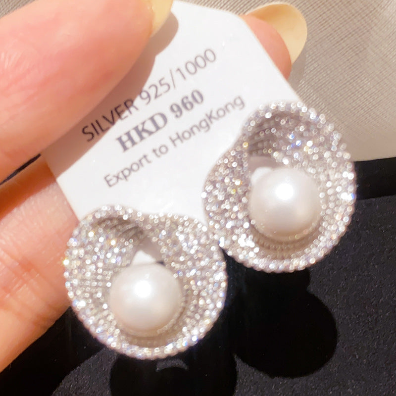 Silver Needle Zircon Irregular Round Pearl Fashionable All-Match Earrings Vera Lux