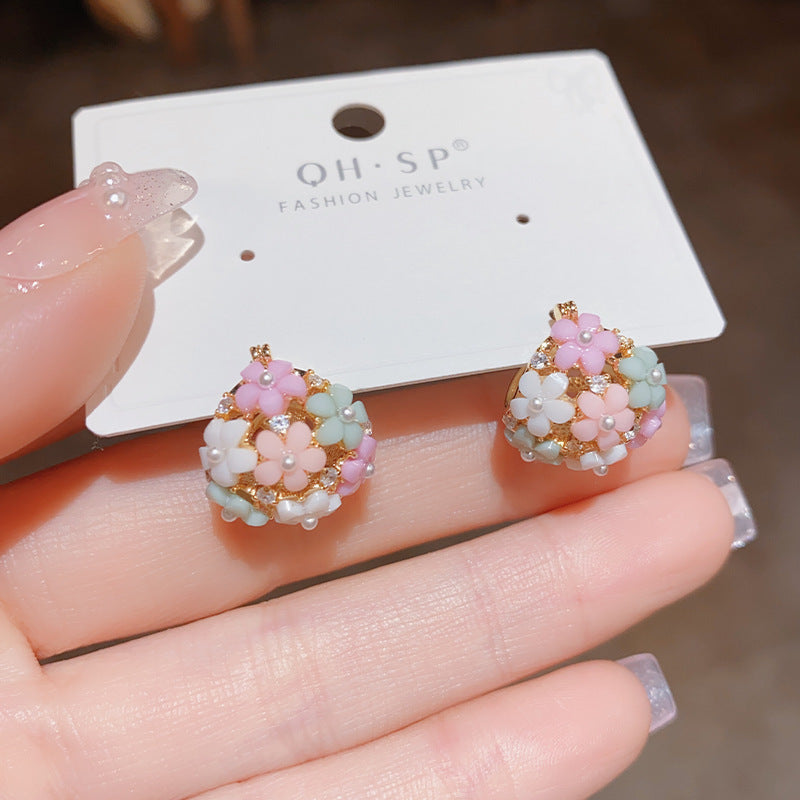 Fresh And Fashionable Zircon Pearl Flower Earrings Vera Lux