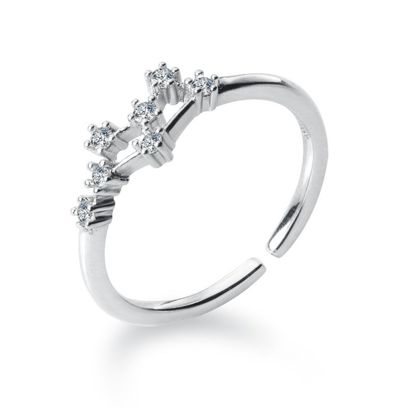 Zircon Silver-Plated Twelve Zodiac Signs Adjustable Open Ring Vera Lux