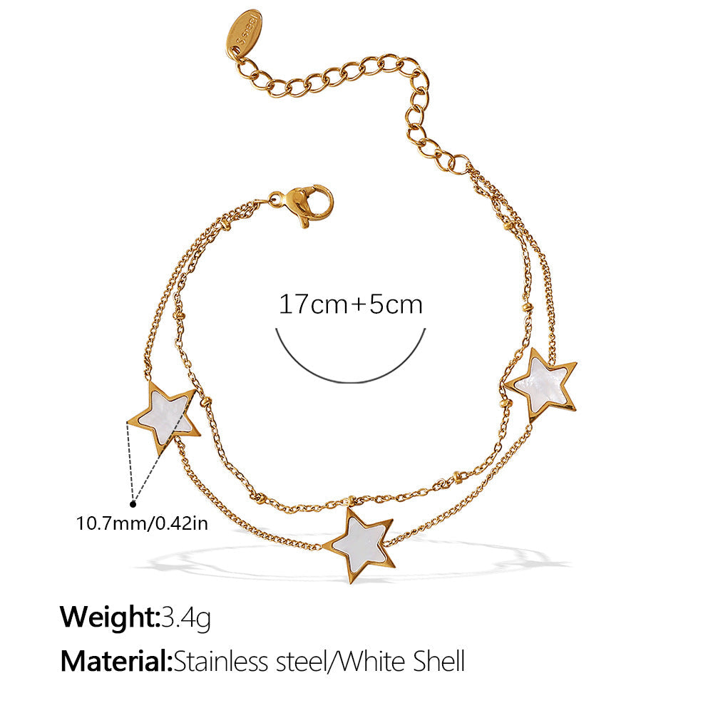 New European & American Style Sweet Double Layer Star Bracelet, 18K Gold Plated Stainless Steel, Minimalist Light Luxury Bracelet For Women Vera Lux