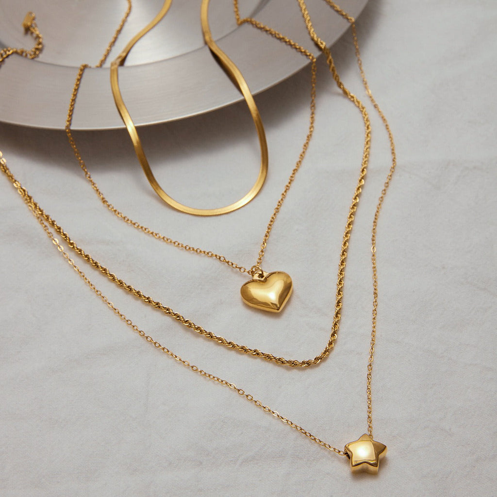 18K gold double chain with heart/star design exquisite simple necklace Vera Lux