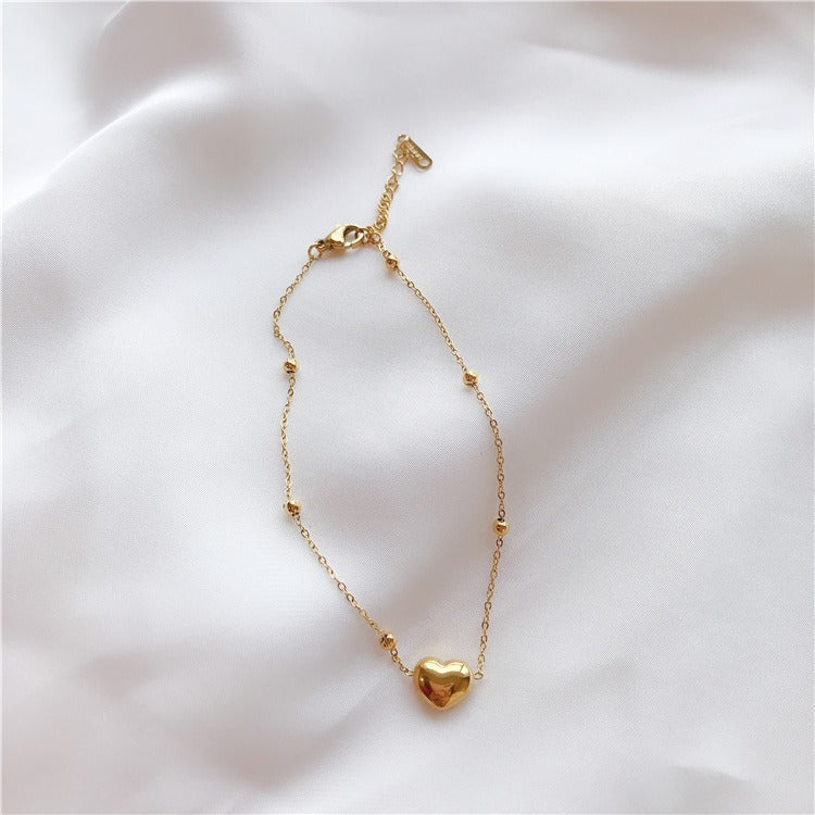 18k gold peach heart titanium steel anklet Vera Lux