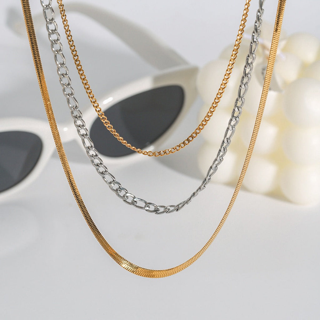 18K gold multi-layer chain with gold and silver color matching design simple personality necklace Vera Lux