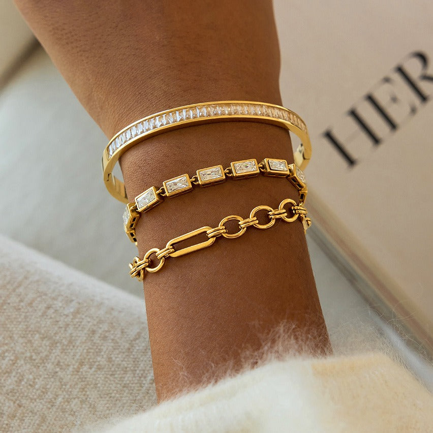 18K gold-plated titanium steel bracelet with rhinestones Vera Lux