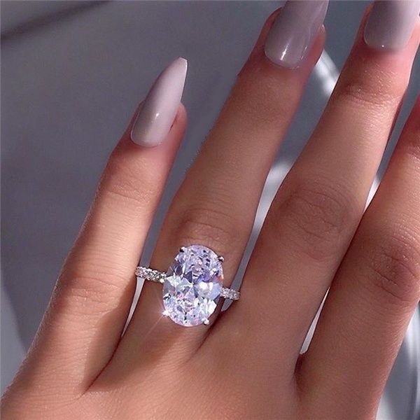 Fashion Hot Sale Oval Cut Engagement & Proposal Ring, 18K White Gold Plated Ring Jewelry Vera Lux
