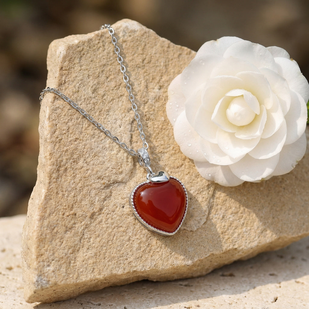 925 Sterling Silver Elegant Sterling Silver Heart Necklace with Vibrant Red Gemstone Pendant Vera Lux
