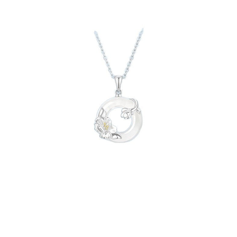 S925 Sterling Silver Camellia Peace-Button Necklace For Women Vera Lux