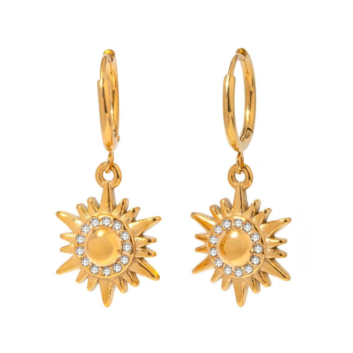 18k gold sun-shaped diamond-studded earrings with unique design Vera Lux
