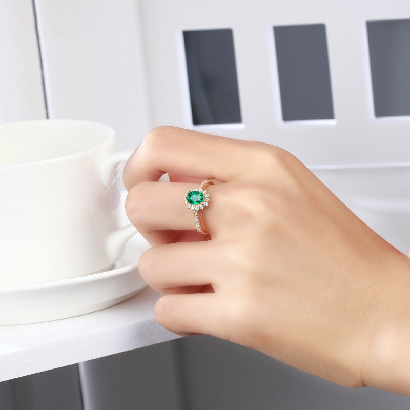 Adjustable Simulated Emerald & Simulated Diamond Ring For Women, Faux Gemstone Statement Band Vera Lux