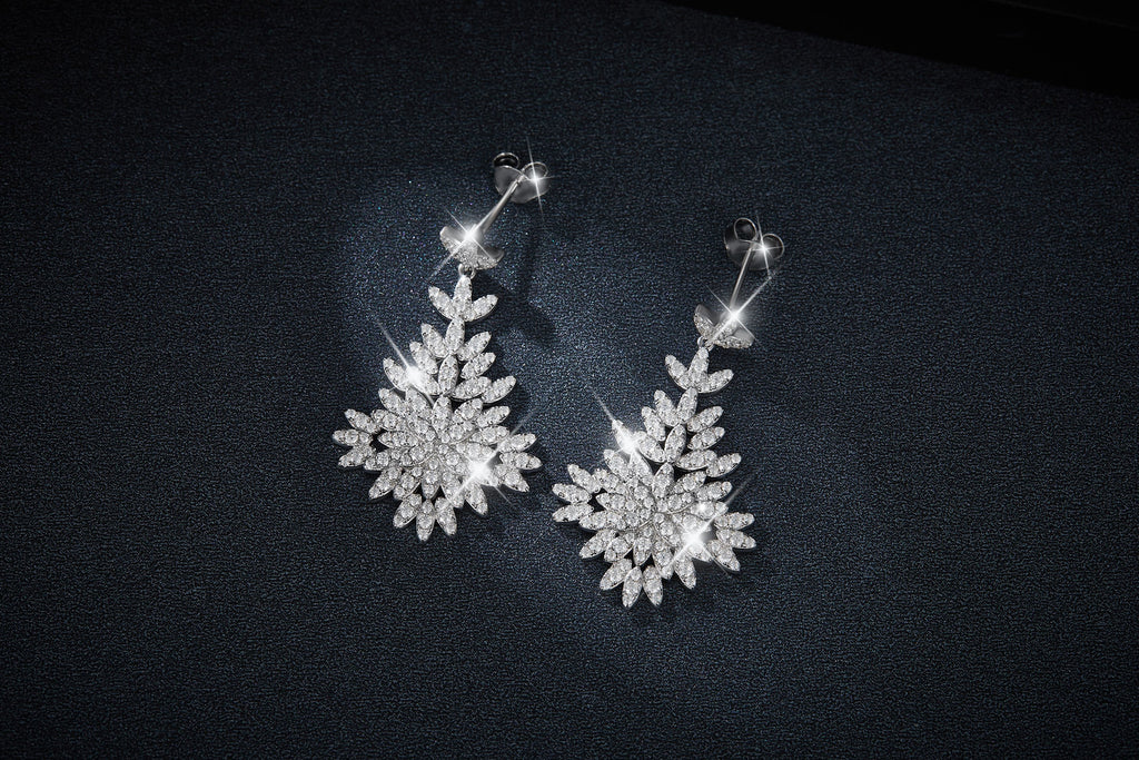 S925 Sterling Silver Platinum Plated Moissanite Long Dangle Earrings  Cluster Leaf Design With GRA Certificate Luxury Jewelry Gift Box Set For Women Vera Lux