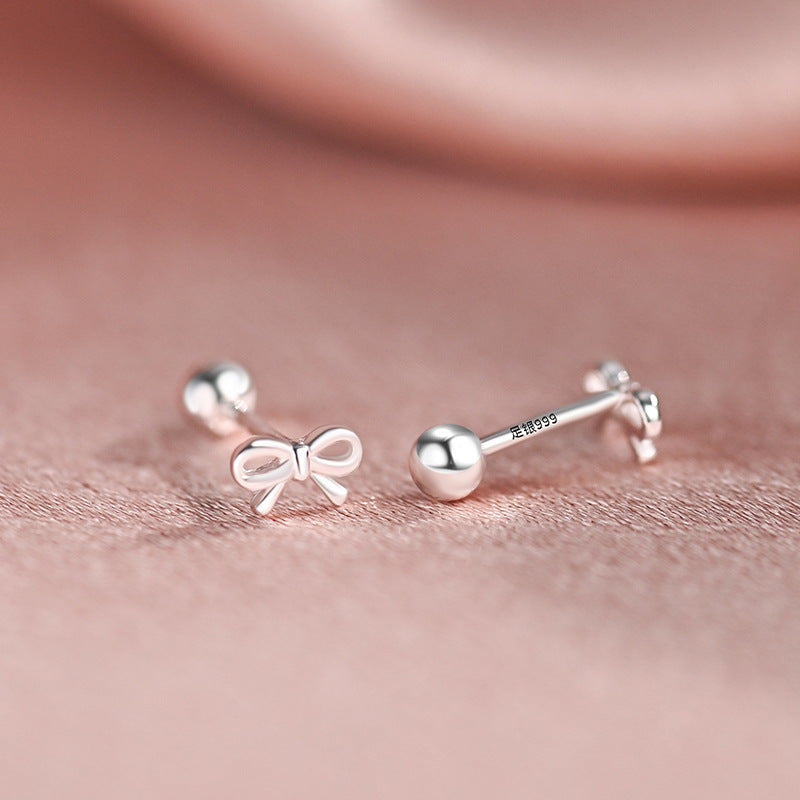 S999 Sterling Silver Bow Stud Earrings, Versatile For Daily & Commute, Ideal For Best Friends, Women's Cartilage Tragus Piercing With Unique Minimalist Design Vera Lux