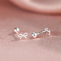 S999 Sterling Silver Bow Stud Earrings, Versatile For Daily & Commute, Ideal For Best Friends, Women's Cartilage Tragus Piercing With Unique Minimalist Design Vera Lux