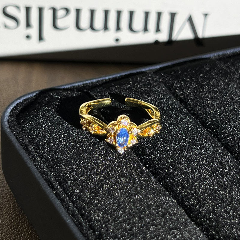 Unique Geometric Micro Stone Inlay Open Band Ring, Classic Vintage Minimalist Cold Wind Look, Niche Trendy Women Finger Ring For All Occasion Matching Vera Lux