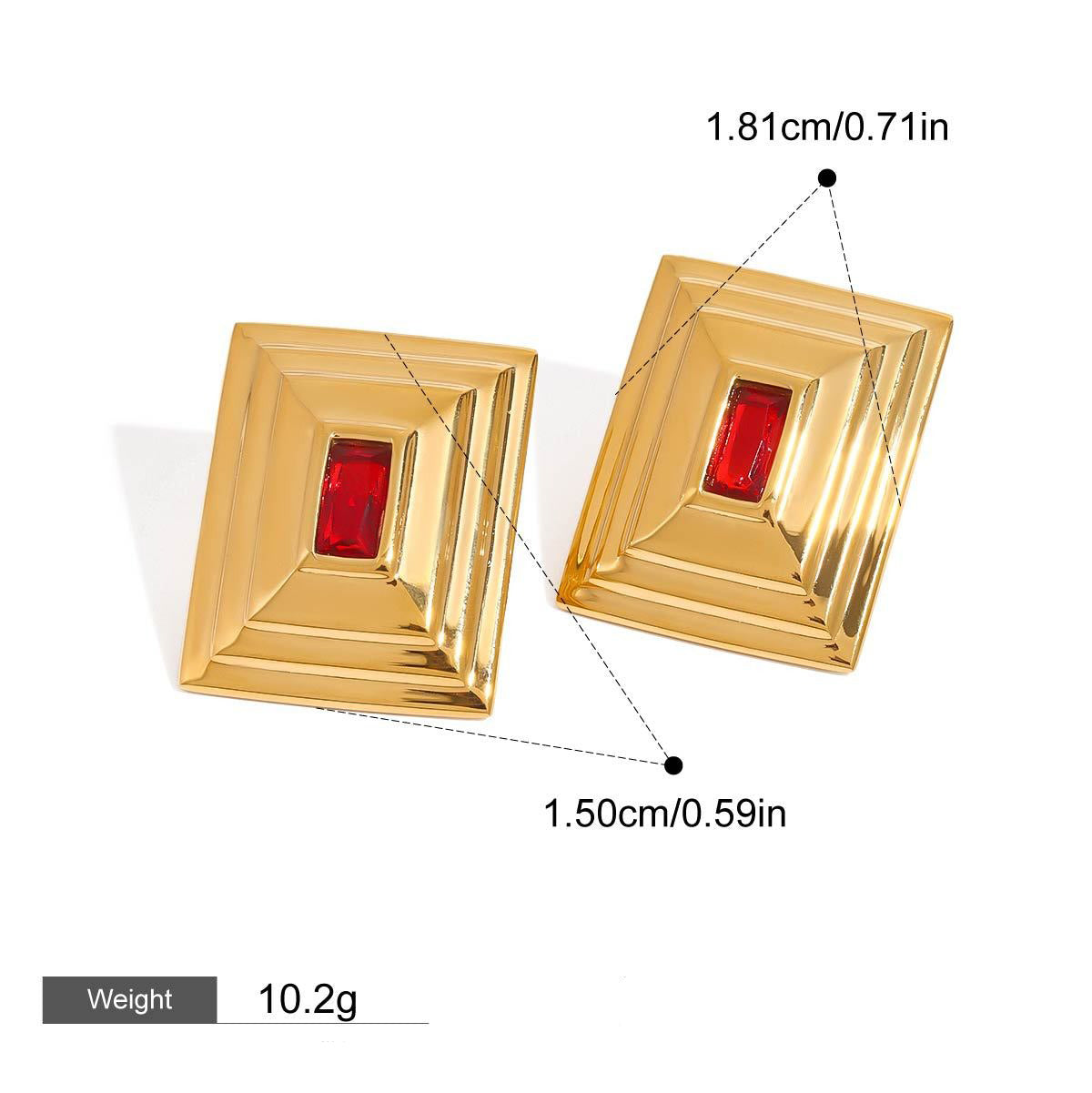 18k gold rectangular inlaid gemstone with concave pattern design exquisite and noble earrings Vera Lux