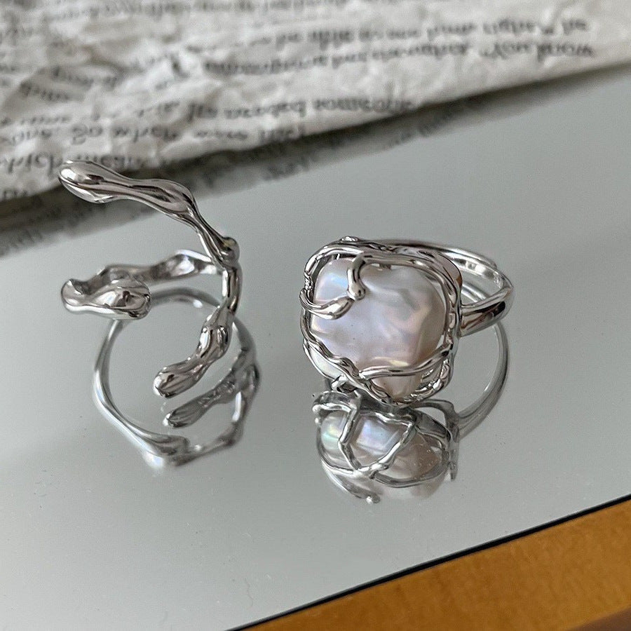 Personalized C-Shaped Water Drop Texture Open Ring For Women, Retro Hip-Hop Fashion Trendy Index Finger Ring Vera Lux