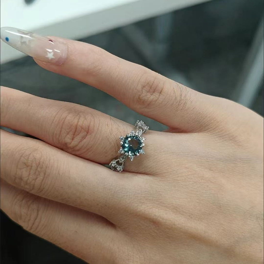 Blue Zircon Snowflake Ring, Aquamarine CZ Engagement Ring For Women Vera Lux