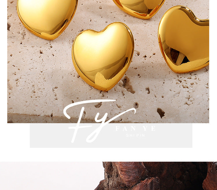 European And American Minimalist Glossy Heart-shaped Stainless Steel Earrings For Women. Light Luxury Minimalist Style. Exaggerated Heart-shaped Earrings. Versatile Accessories. Vera Lux