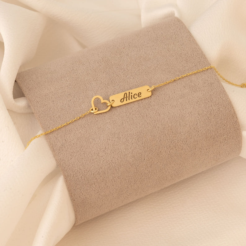 Hollow Heart Custom Name Bar Bracelet Vera Lux