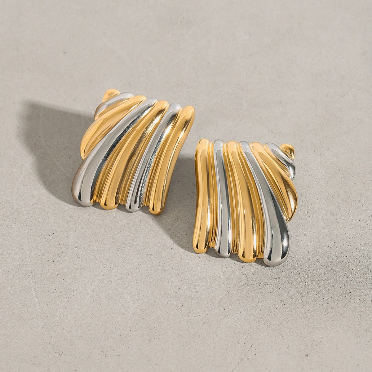 18K gold geometric shape with gold and silver color matching design classic personality earrings Vera Lux