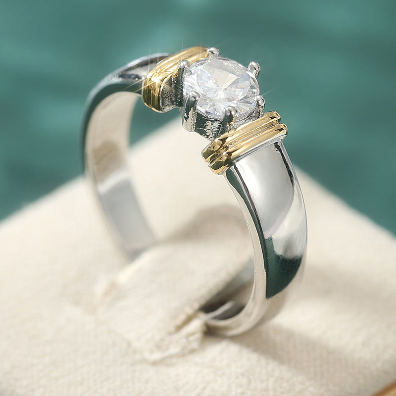 Minimalist Two-tone Inlaid Round Zircon Fashion Ring For Women Vera Lux