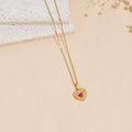 Stainless Steel Heart-shaped Drop-oil Inlaid Rhinestone Pendant Necklace Vera Lux