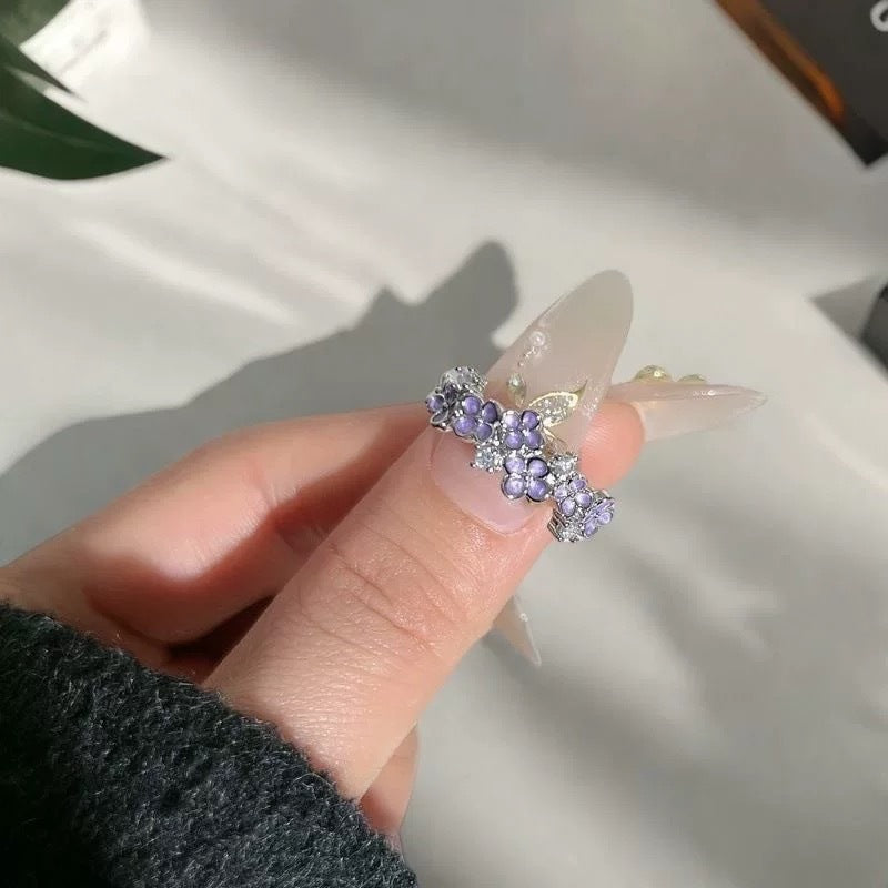 Sweet Cool Purple Flower Ring For Women, Ins Style, Niche Design, Elegant & Light Luxury, Adjustable Opening Band, Personalized Index Finger Ring Vera Lux