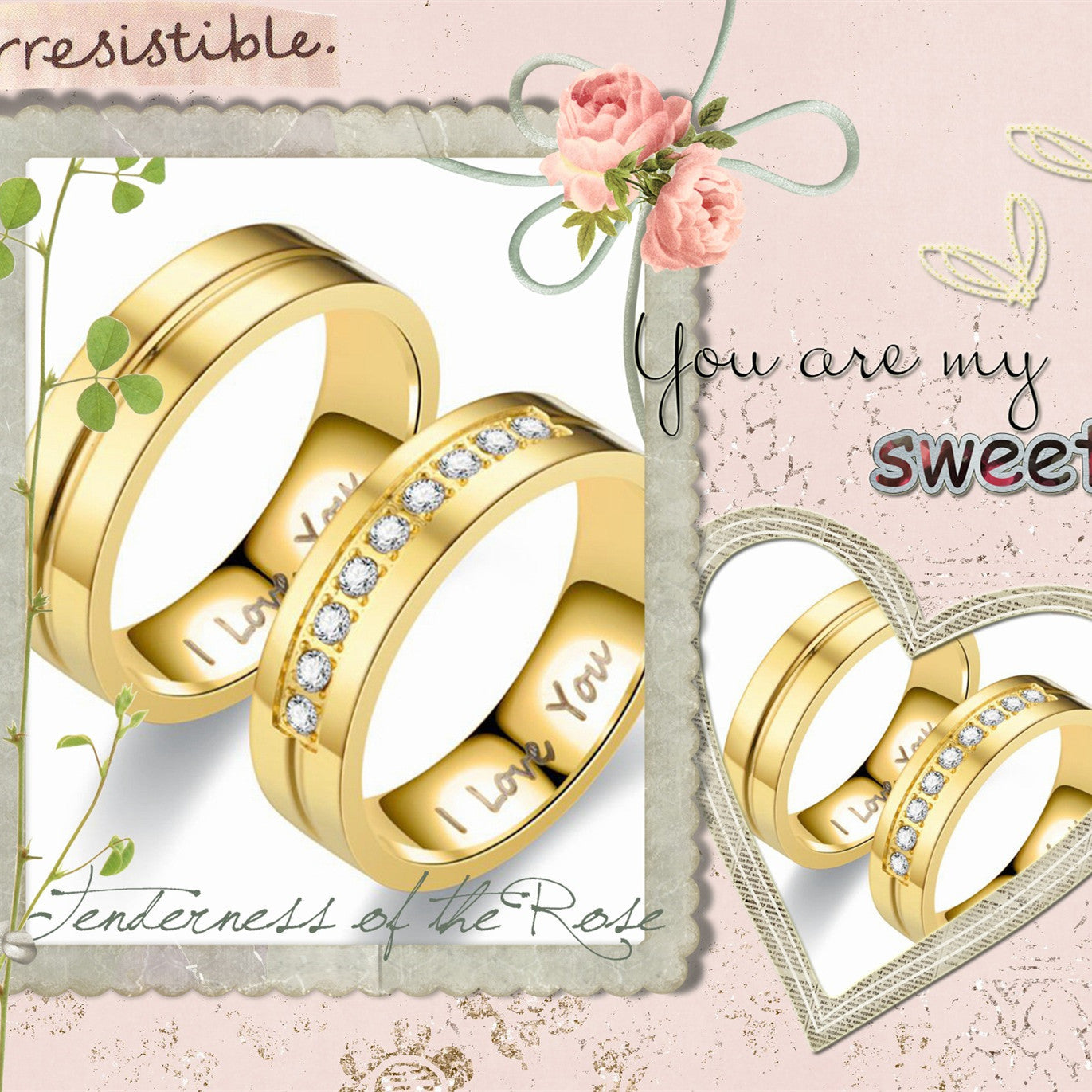 Titanium Steel Couple Ring I LOVE YOU Engagement Diamond-studded Ornament Vera Lux