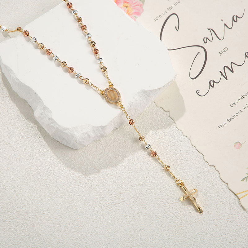 European And American Madonna Cross Necklace Fashionable Light Luxury In Gold Tone Vera Lux