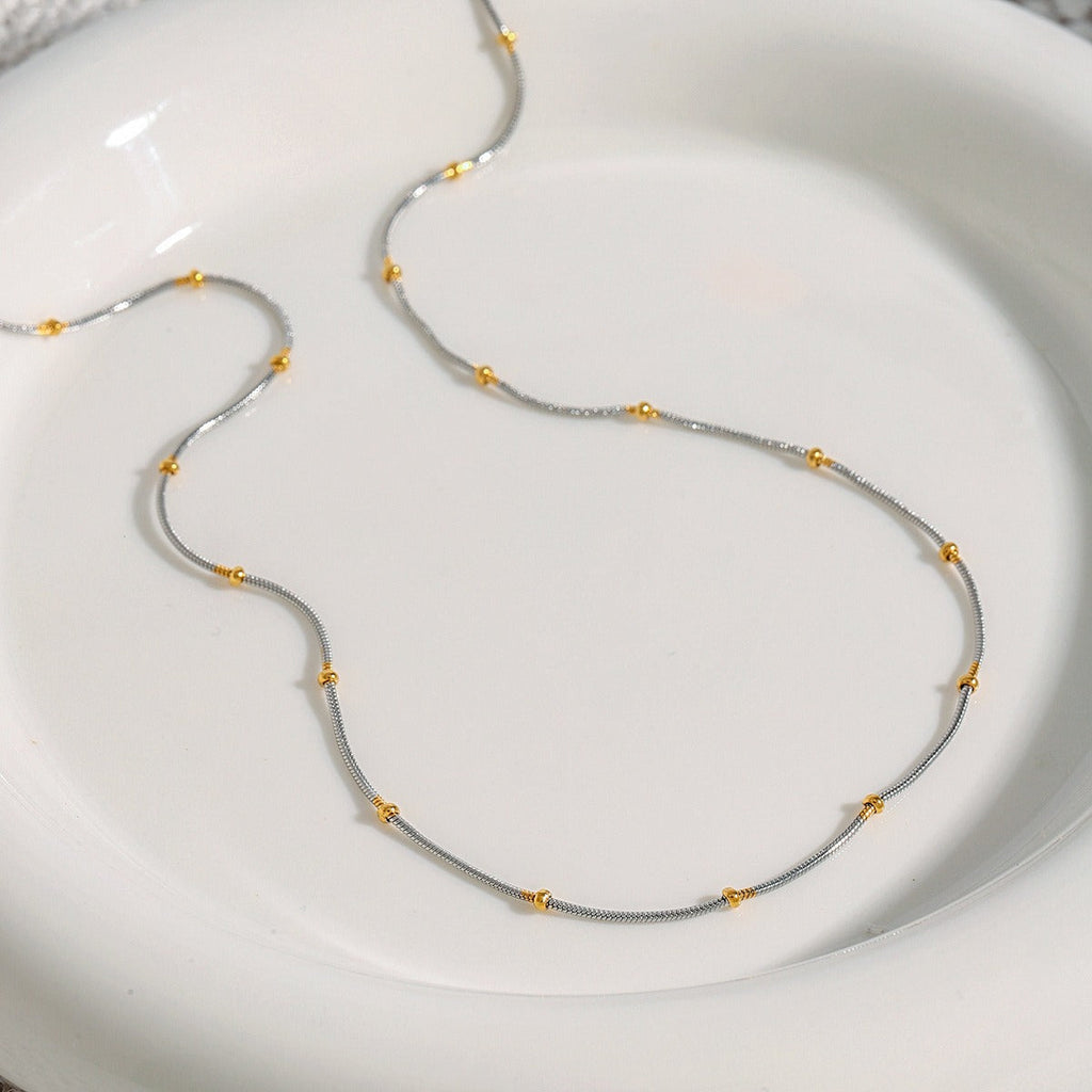 18K gold round beads with gold and silver color matching design personalized fashion necklace Vera Lux