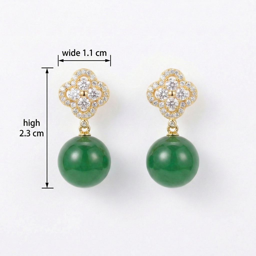925 Sterling Silver Elegant Clover Motif Earrings with Shimmering Accents and Vibrant Green Drops Vera Lux