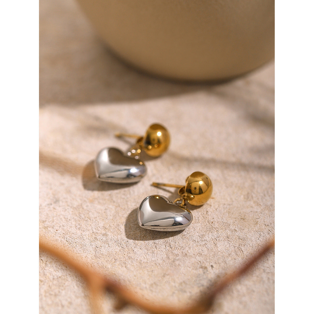Stainless Steel Half-Hemisphere Heart Earrings For Women Vera Lux