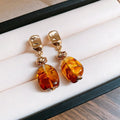 Vintage Amber Resin Gold Stud Earrings For Women, Irregular Square Resin & Gold Tone Button Earrings, 2026 Maillard Style Lightweight Fashion Jewelry Vera Lux