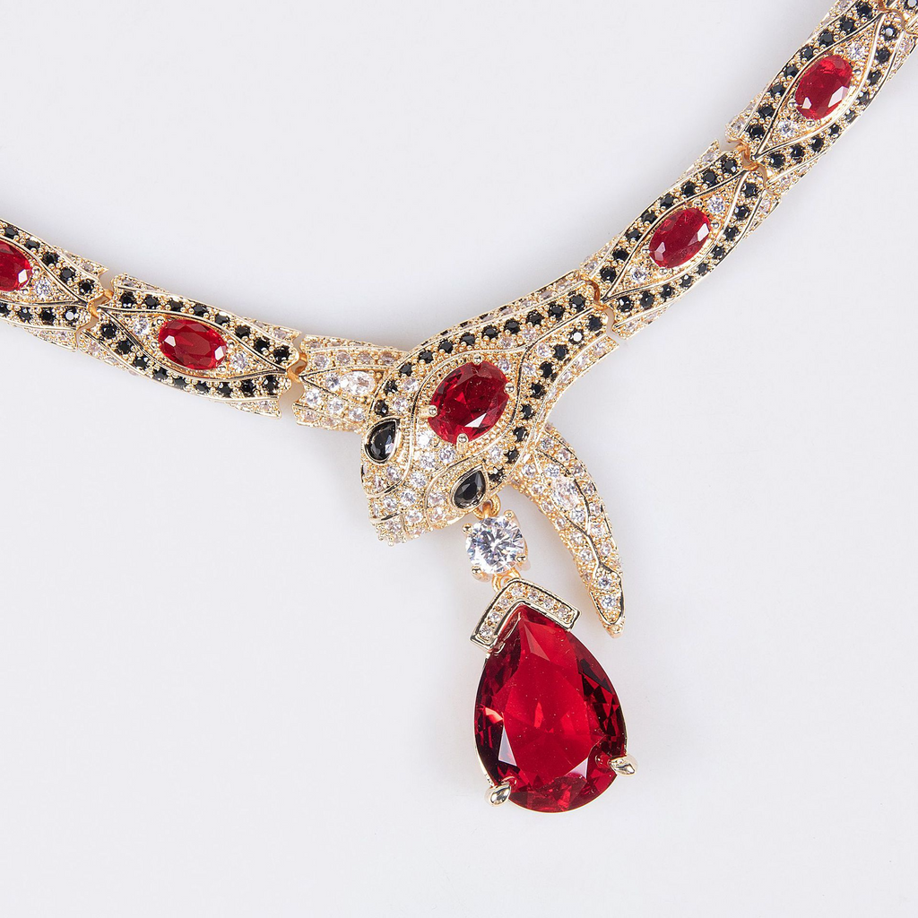 S925 Silver & Zircon Snake Necklace and Earring Set Vera Lux