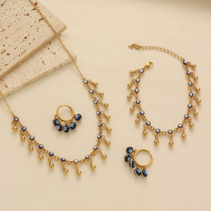 Bohemian Blue Evil Eye Tassel Necklace, Bracelet and Earring Set Vera Lux