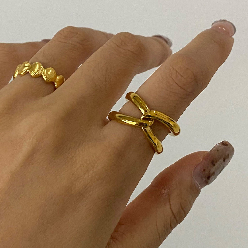 18K gold double-ring cross design simple and elegant ring Vera Lux