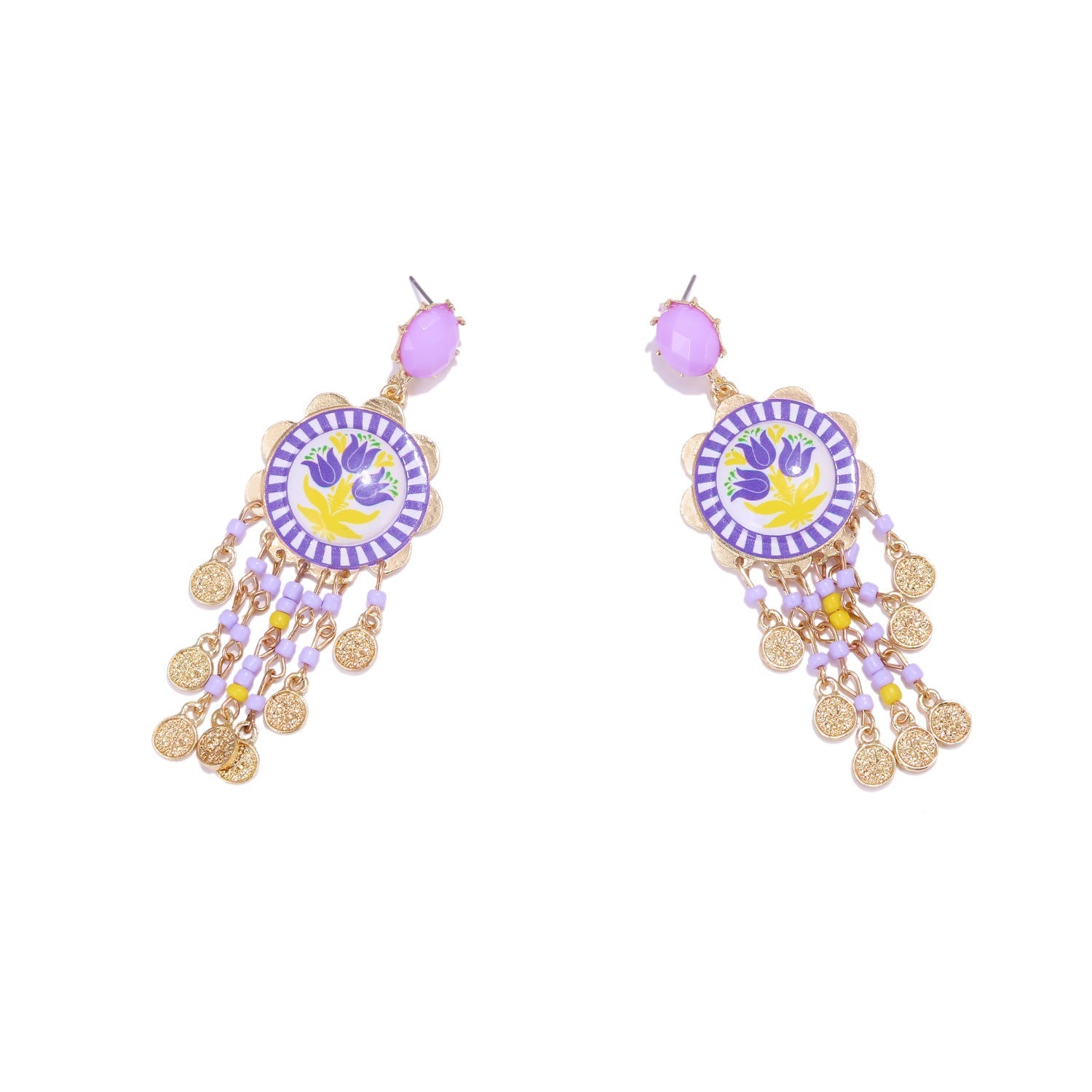 Womens Tulip-Print Tassel Casual Earrings Vera Lux