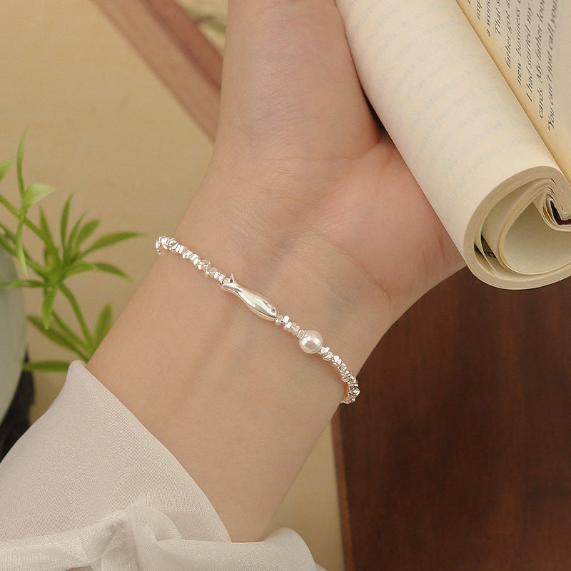 S925 Sterling Silver Little Fish & Broken Silver Pearl Bracelet For Women, New 2025 Design, Light Luxury Niche Exquisite Bracelet Vera Lux