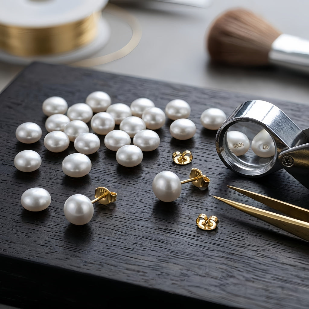 925 Sterling Silver Elegant White Pearl Stud Earrings Featuring S925 Sterling Silver Backings Vera Lux