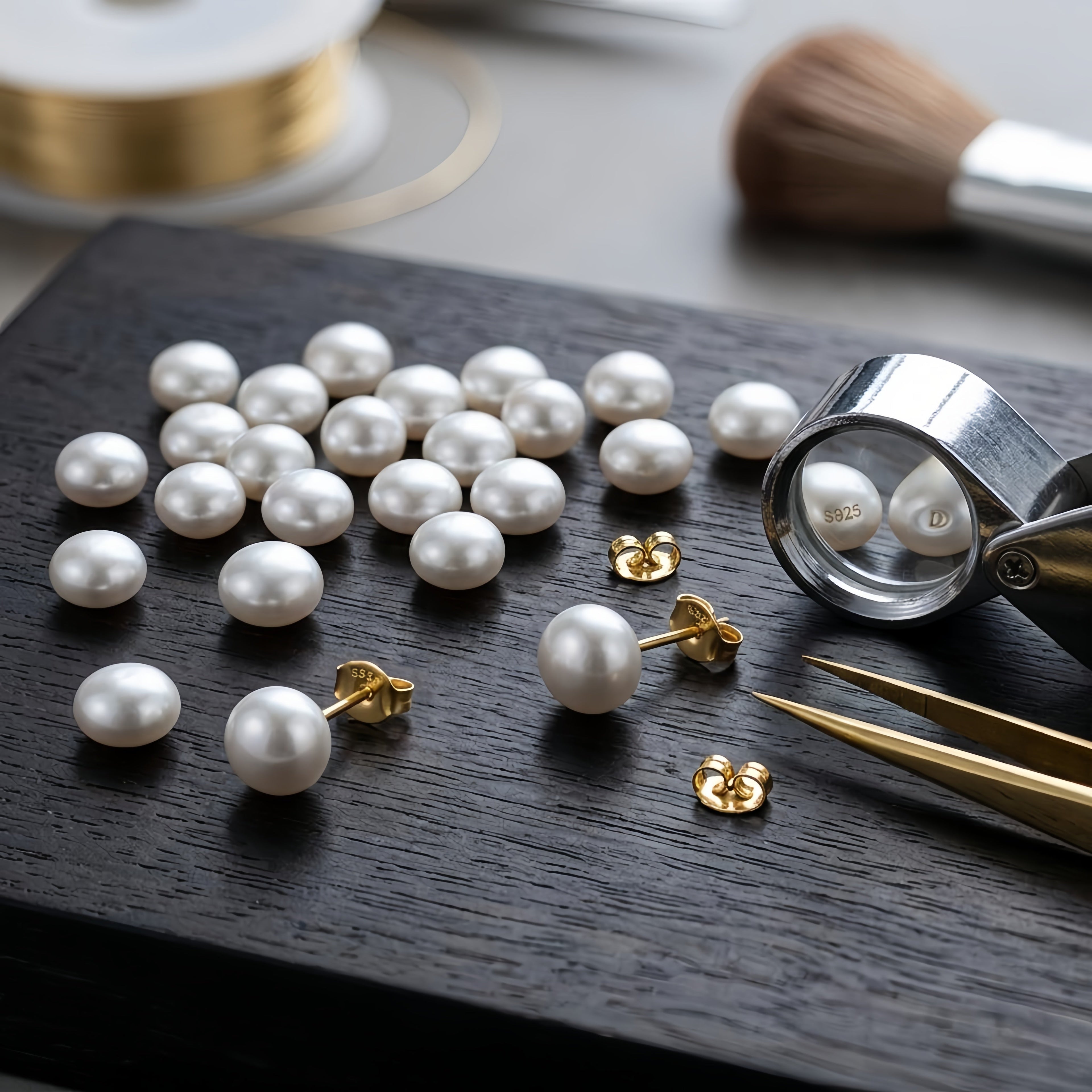 925 Sterling Silver Elegant White Pearl Stud Earrings Featuring S925 Sterling Silver Backings Vera Lux