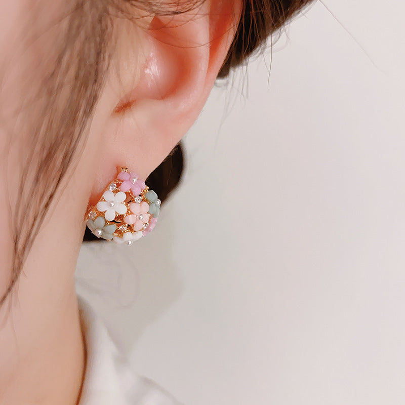 Fresh And Fashionable Zircon Pearl Flower Earrings Vera Lux